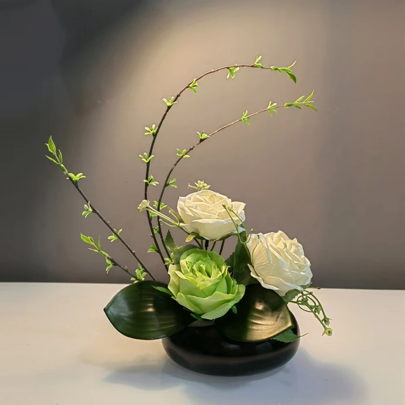 仿真花创意高雅玫瑰花艺摆件简约家居客厅电视柜茶几装饰假花摆设