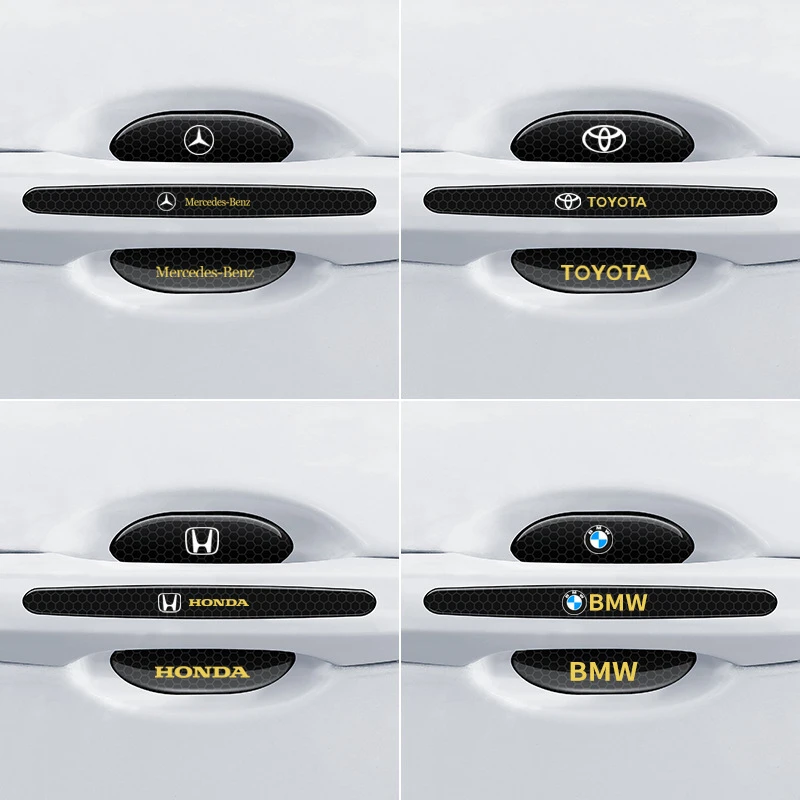 汽车门碗拉手防护贴夜间反光个性棱形防撞条防刮花耐磨黑色车身贴