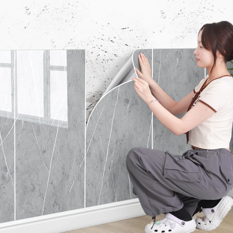 仿瓷砖大理石卫生间遮丑补洞防水墙板自粘防水防潮墙纸铝塑板墙贴