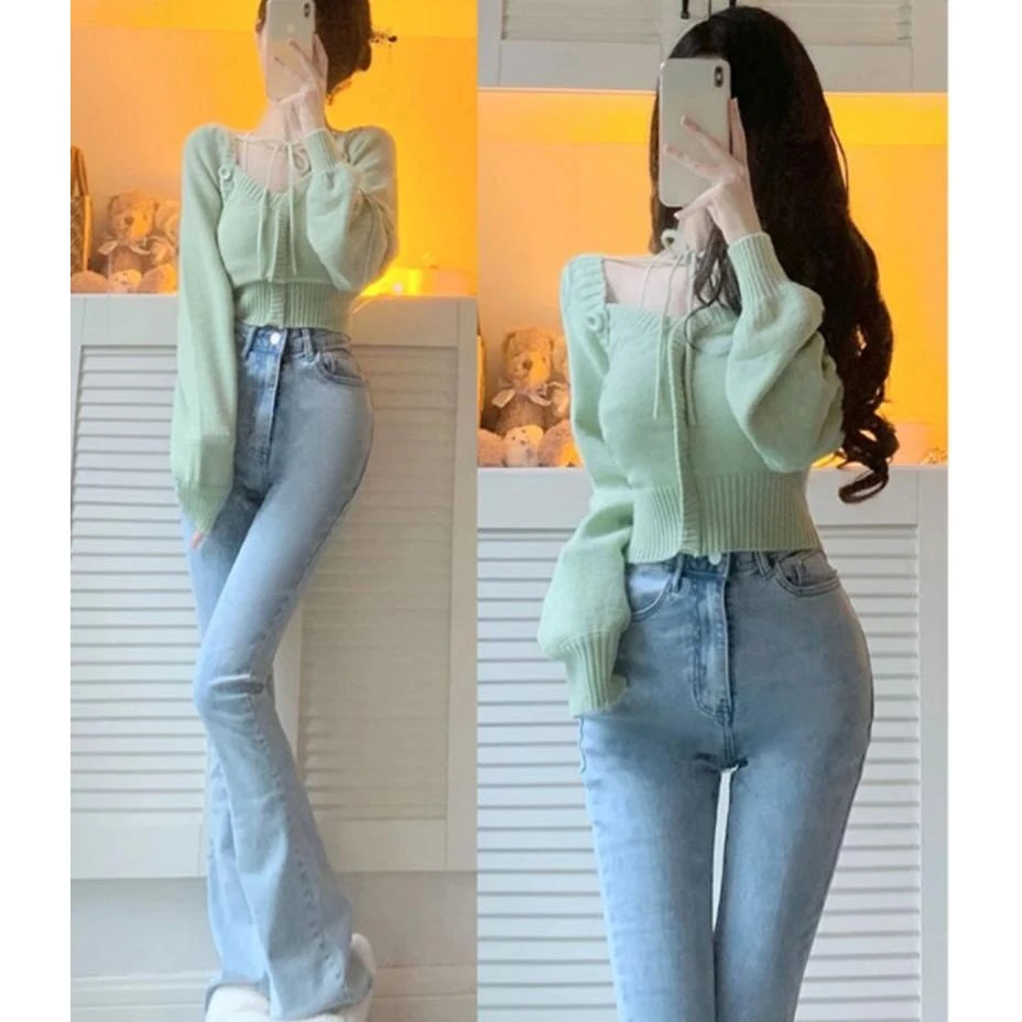 浅蓝色微喇牛仔裤女春夏季新款百搭弹力高腰显瘦显高喇叭裤ins潮