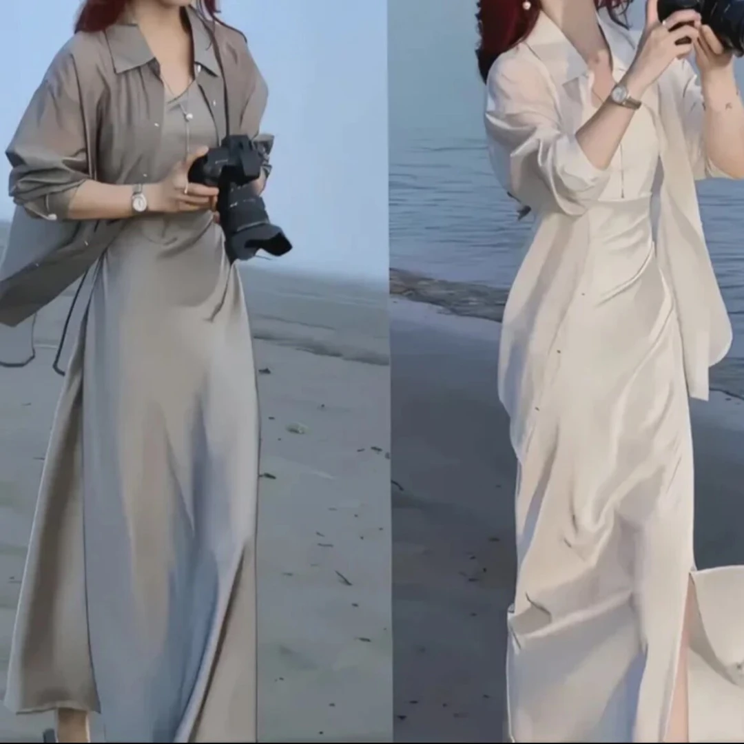 高级感轻奢套装裙女2024夏季新款时尚气质防晒衫吊带连衣裙两件套
