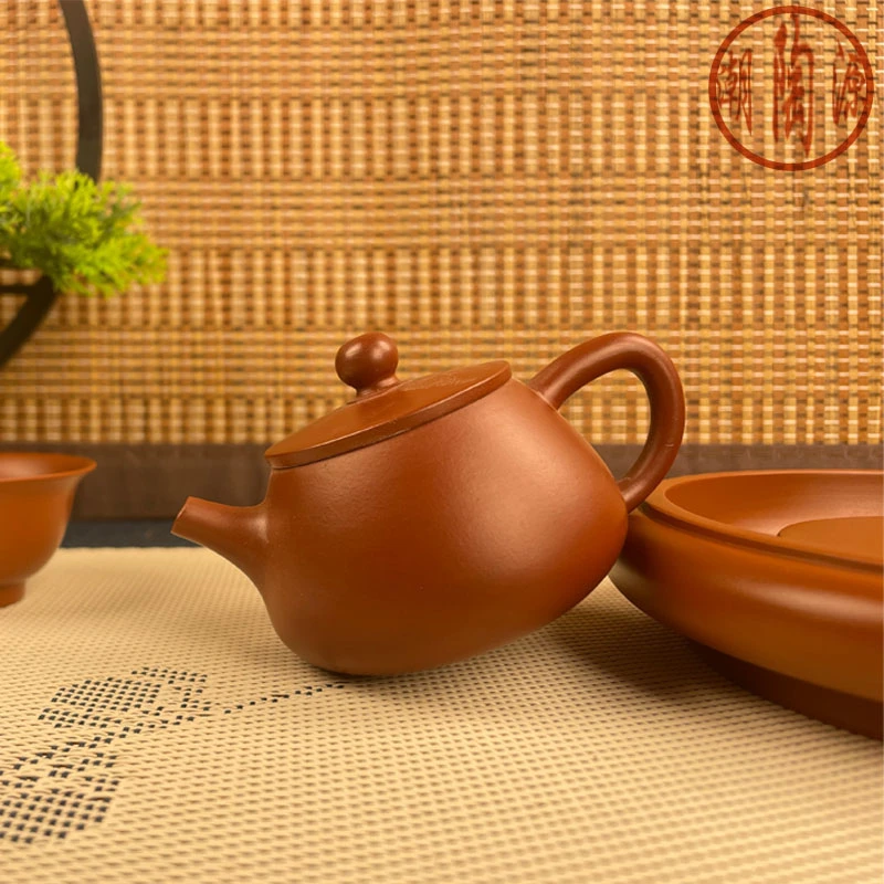 朱泥茶具礼品全手工石瓢小容量茶壶朱泥手拉紫砂茶壶泡茶专用单壶