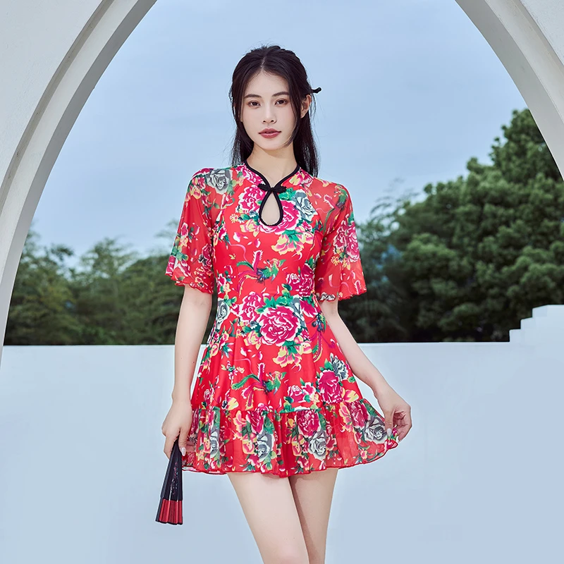 【凤凰牡丹】东北大花连体泳衣中国风显瘦高级感纯欲风情泳装