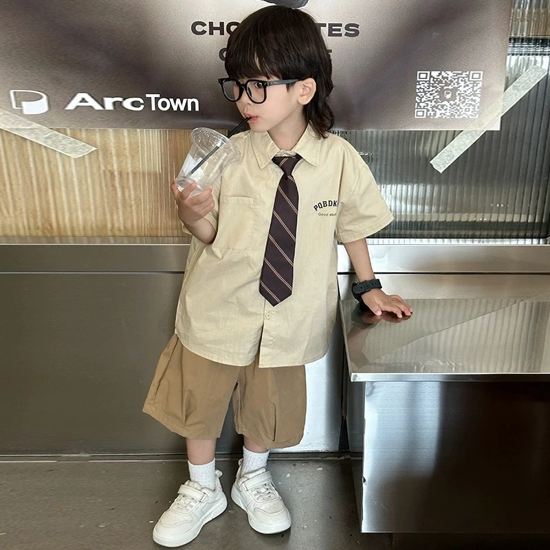 儿童儿童衬衫套装童装男童夏季夏装韩版英伦时尚休闲百搭夏款帅气