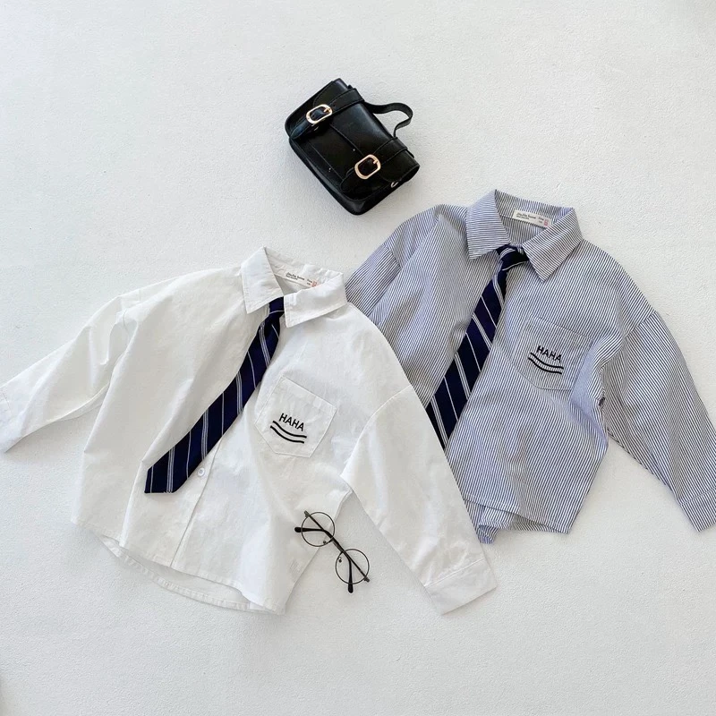 童装男童秋装新款衬衫帅气中小童学院风痞帅儿童领带爆款长款潮流