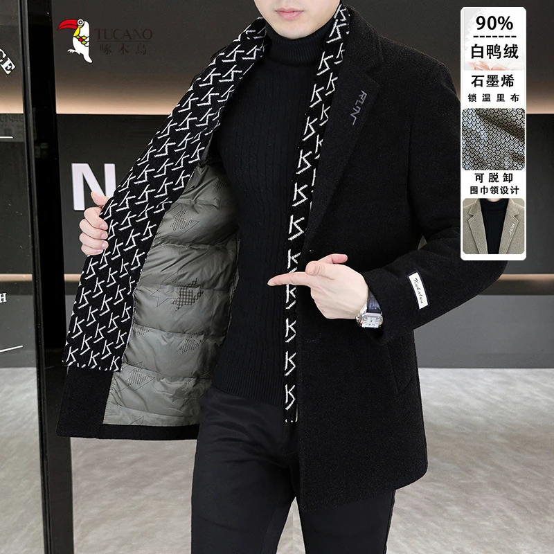 TUCANO/啄木鳥【可脱卸围巾】冬季加绒加厚潮流百搭男士毛呢大衣