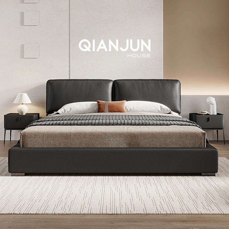 千骏【大黑牛内嵌】意式极简真皮床1.8米主卧大床极简软包床双人床