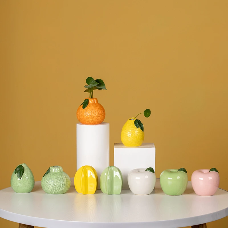 陶瓷创意花插橘子柠檬苹果摆件客厅插花水培植物绿萝花器桌面装饰