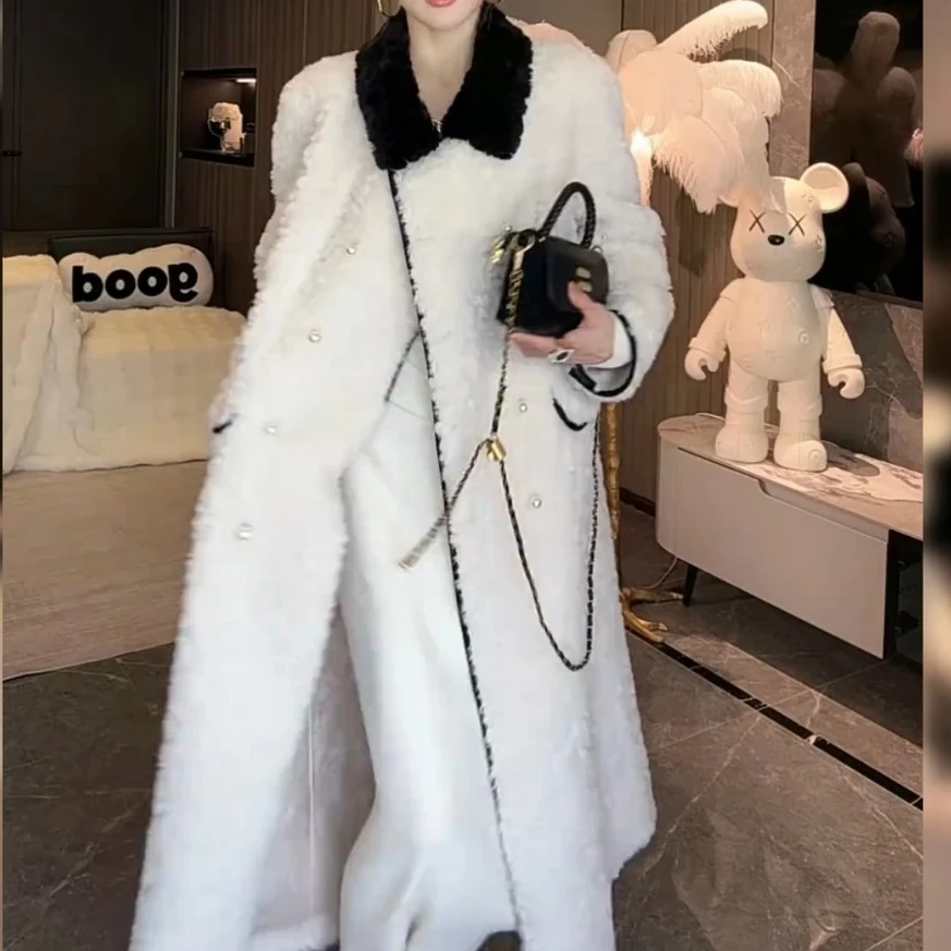 海棠朵朵 香风珍珠仿羊羔毛气质大衣外套女
