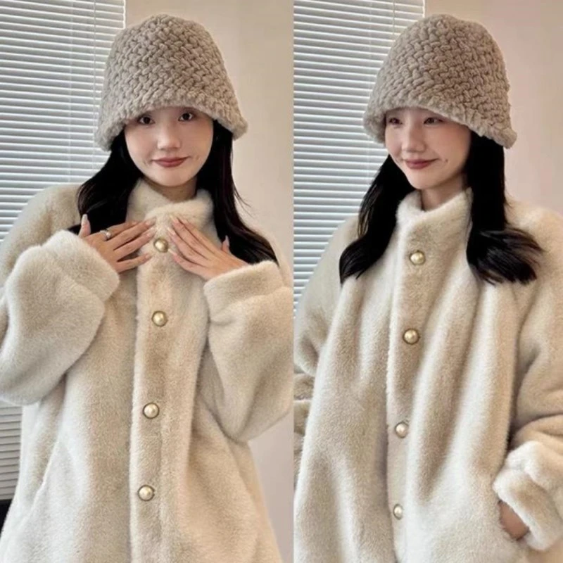 2024冬季新款皮毛一体厚外套女立领毛毛外套女