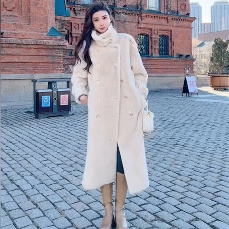 皮毛一体外套女2023新款冬季欧貂绒大码毛毛绒长款大衣过膝中长款