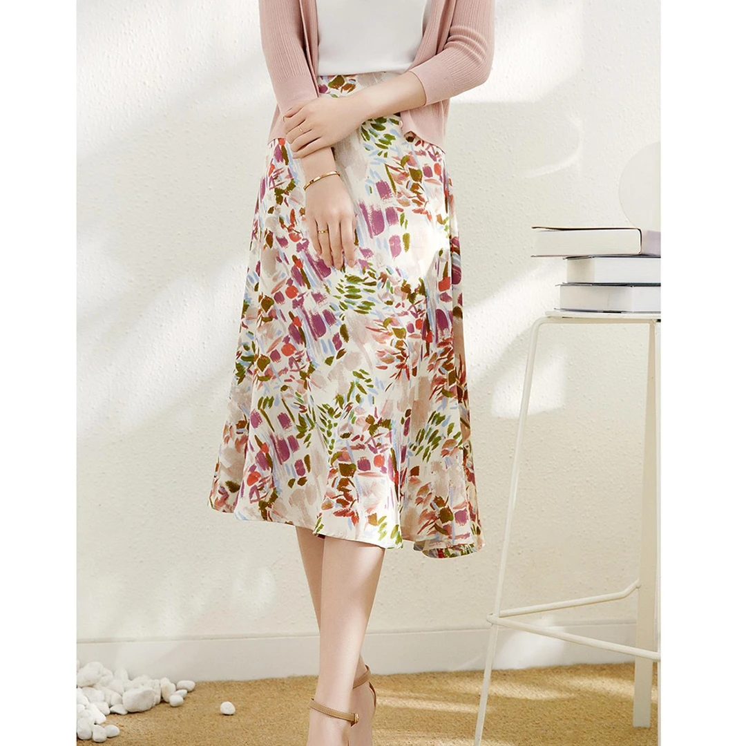 夏款A字伞摆半裙高垂感高腰显瘦藏肉法式油画印花裙显瘦半身裙