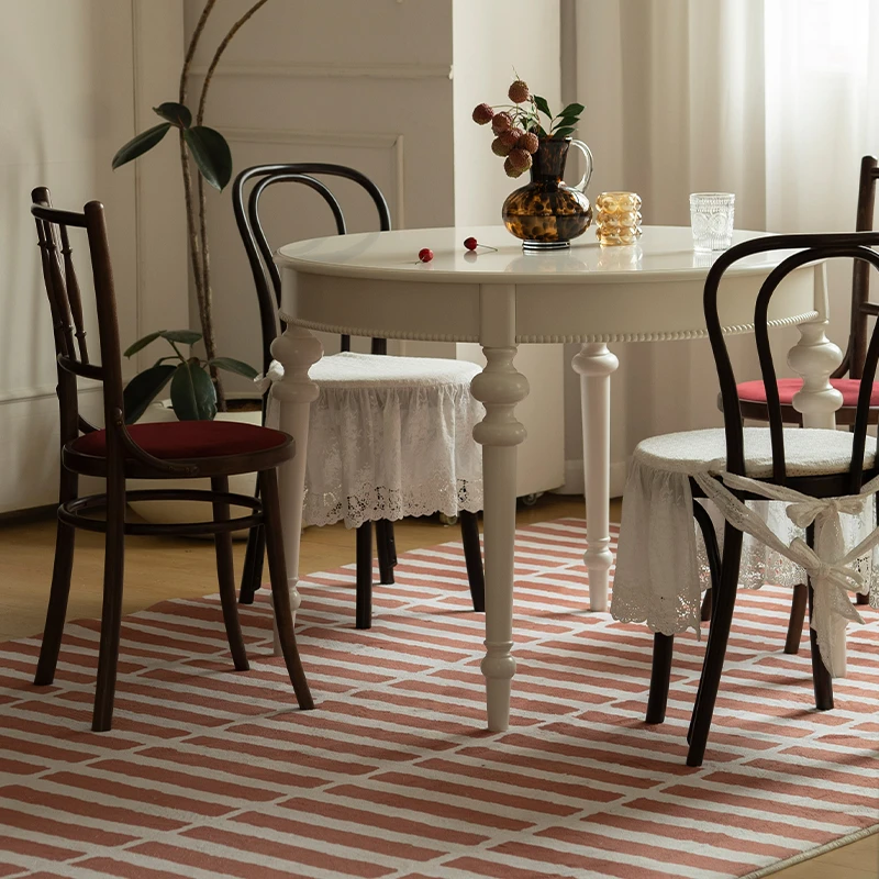 客拉客法式复古实木圆桌小户型简约家用饭桌餐桌客厅白色大圆桌