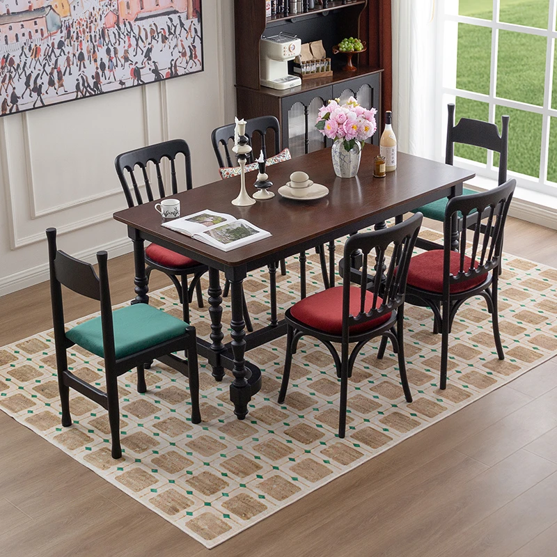 法式中古风餐桌美式轻奢新中式家用简约北欧餐厅长方形复古饭桌