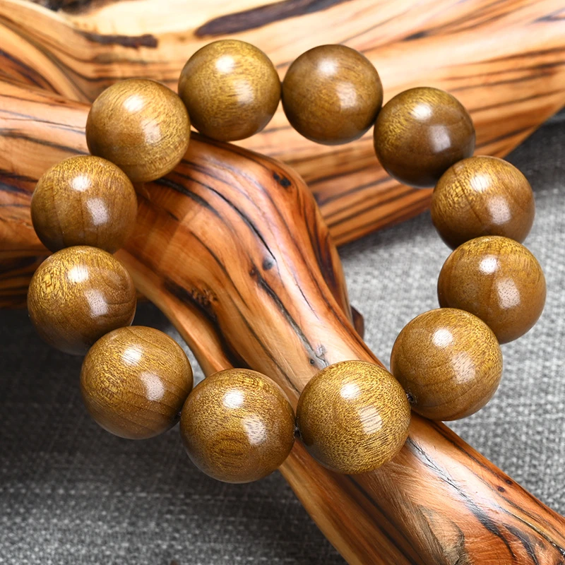 【精品文玩】金丝楠木手串素圈手串小叶桢楠佛珠文玩卡18---DR