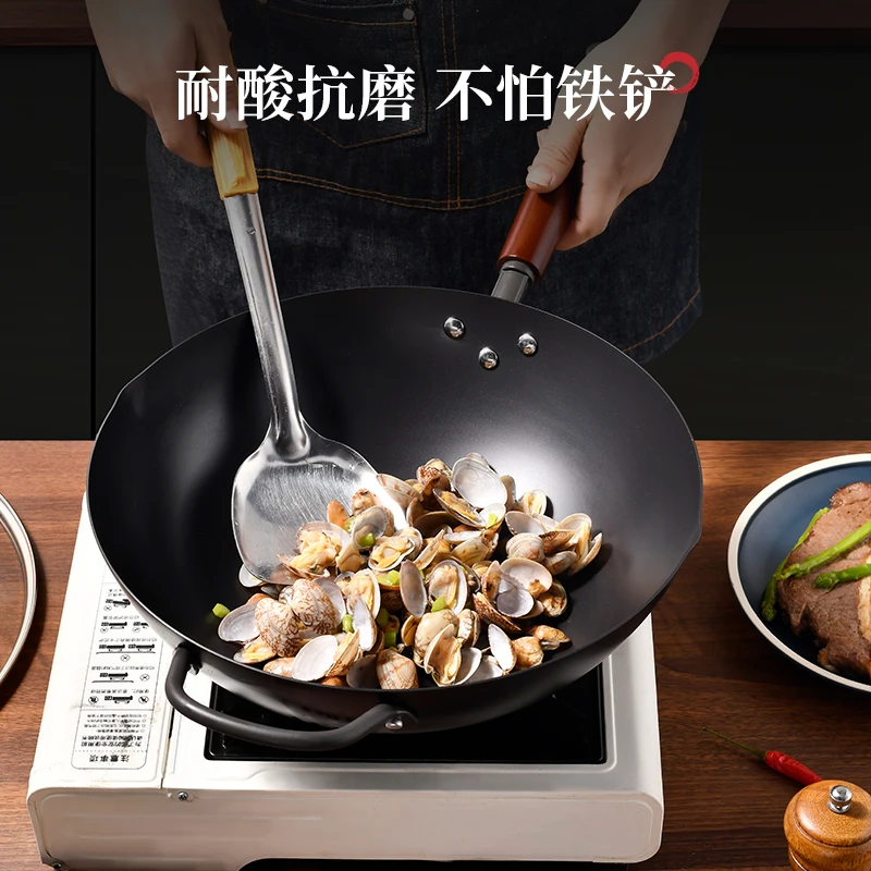 【小黄豆妈推荐】精铁炒菜锅家用无涂层32cm传统烹饪工艺防锈好用