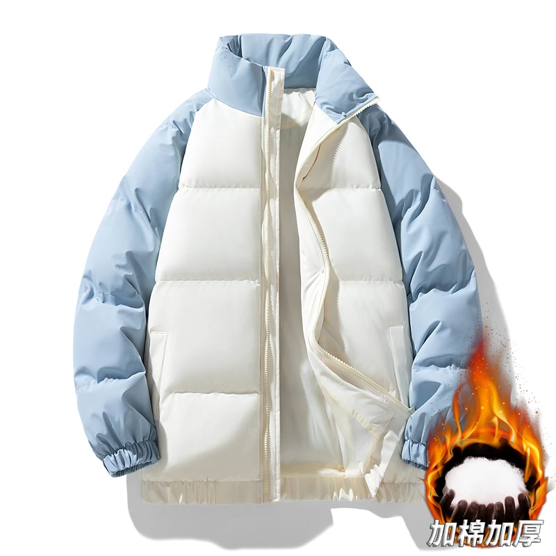 潮牌冬季撞色拼接加厚棉服外套男户外宽松防风情侣款棉衣女