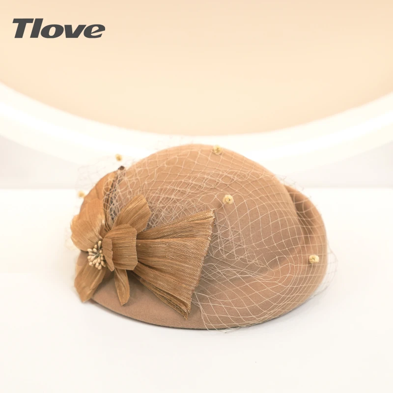 9630+tlove新款时尚真丝麻渔夫帽卷边蓓蕾帽网纱