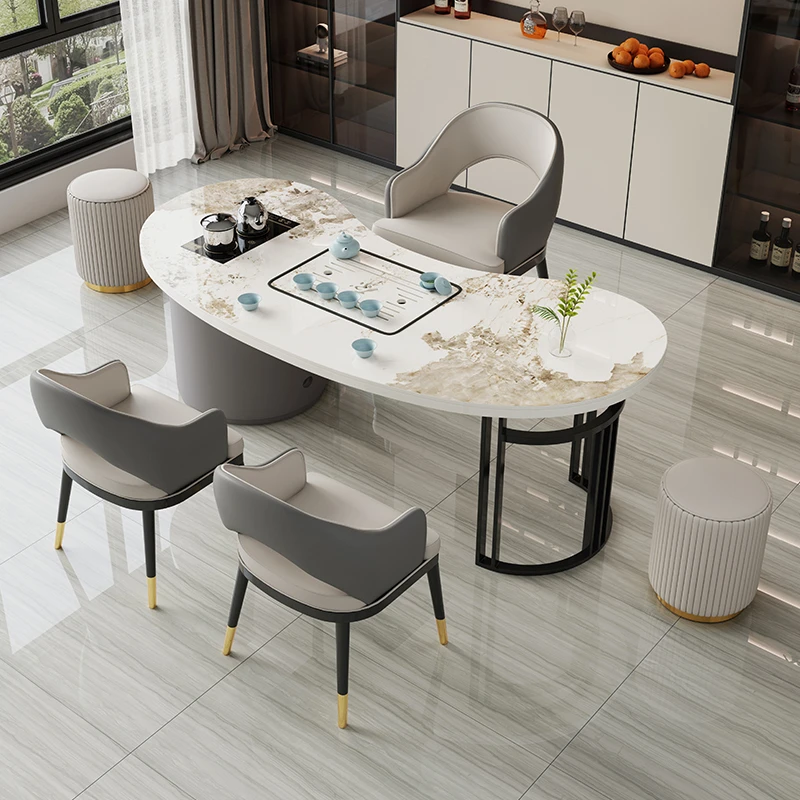 轻奢岩板茶桌椅组合简约现代办公室茶桌家用客厅阳台茶台茶具套装