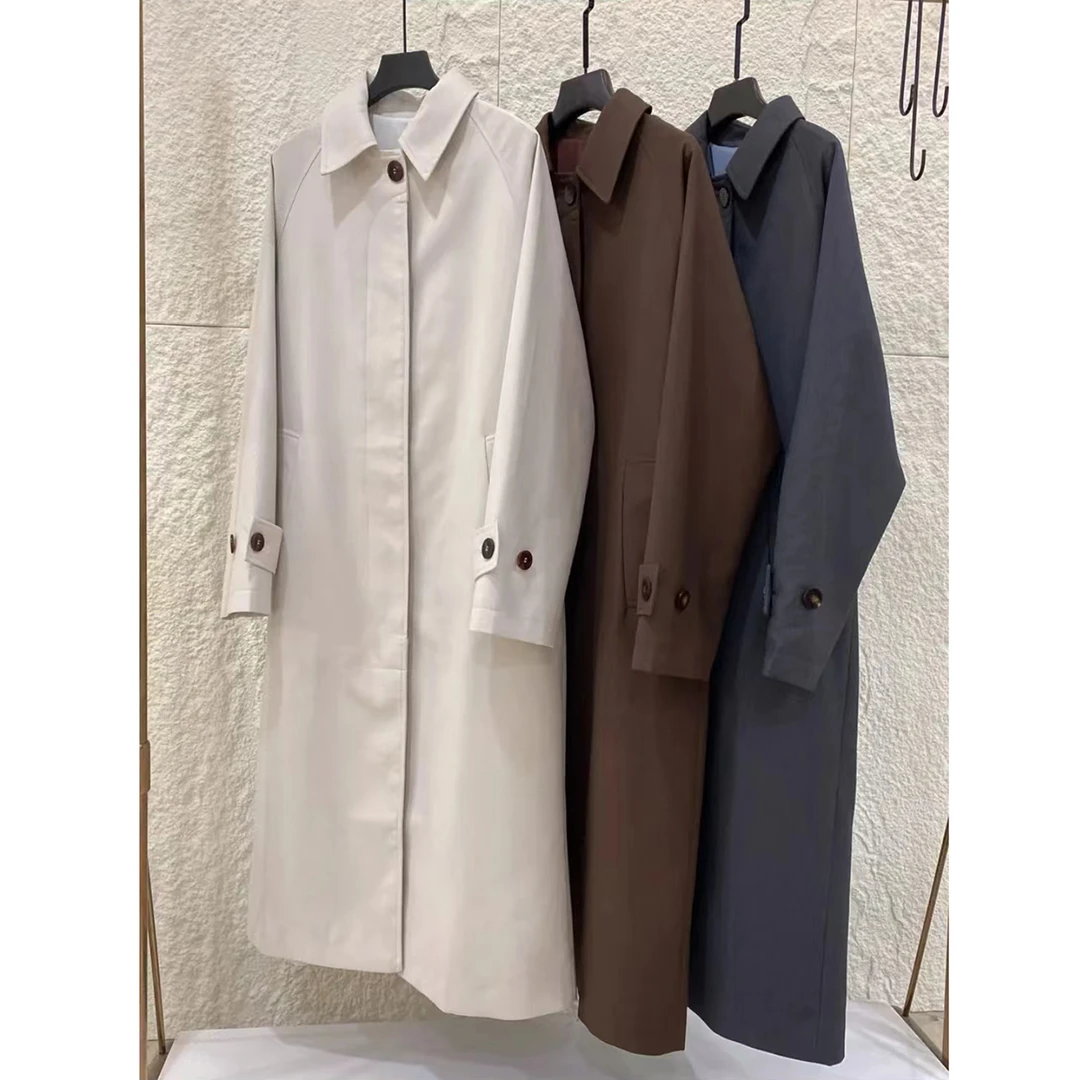 宝丫轻奢 女式直筒小翻领风长款风衣B9433