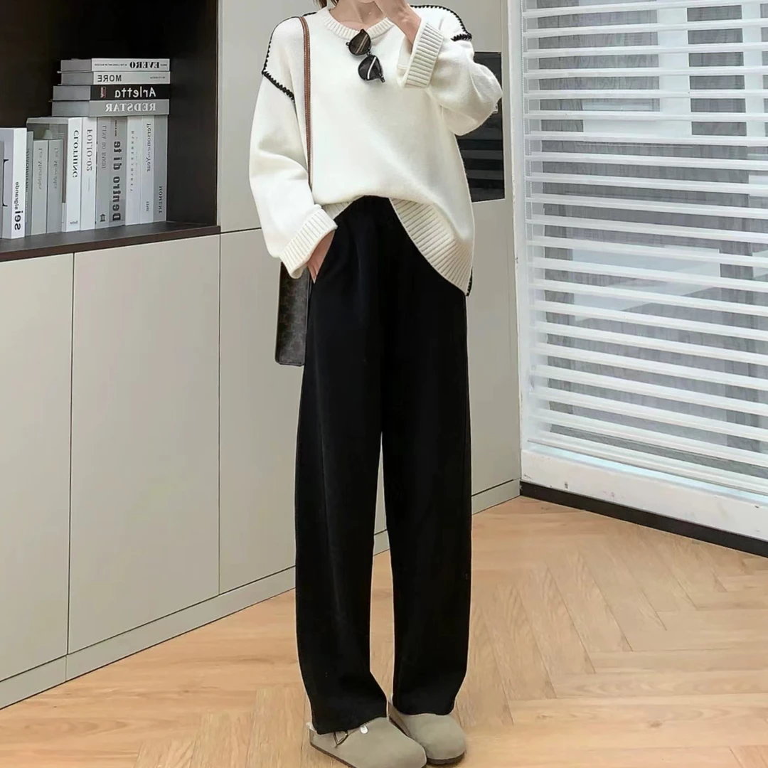 宝丫轻奢  女式慵懒风垂感百搭宽松阔腿弯刀裤B7898