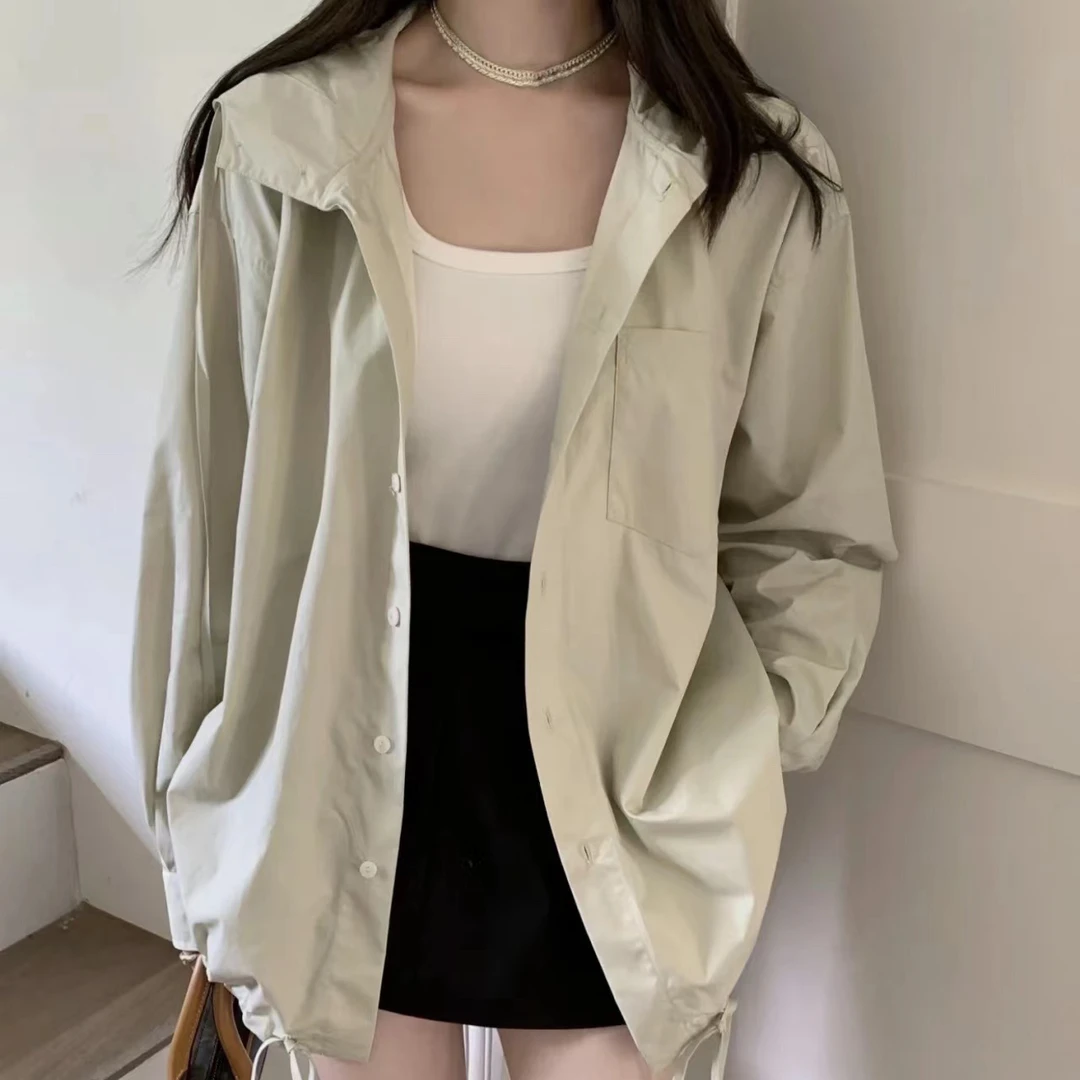 宝丫轻奢  女式时髦休闲下摆抽绳单排扣连帽外套B8295