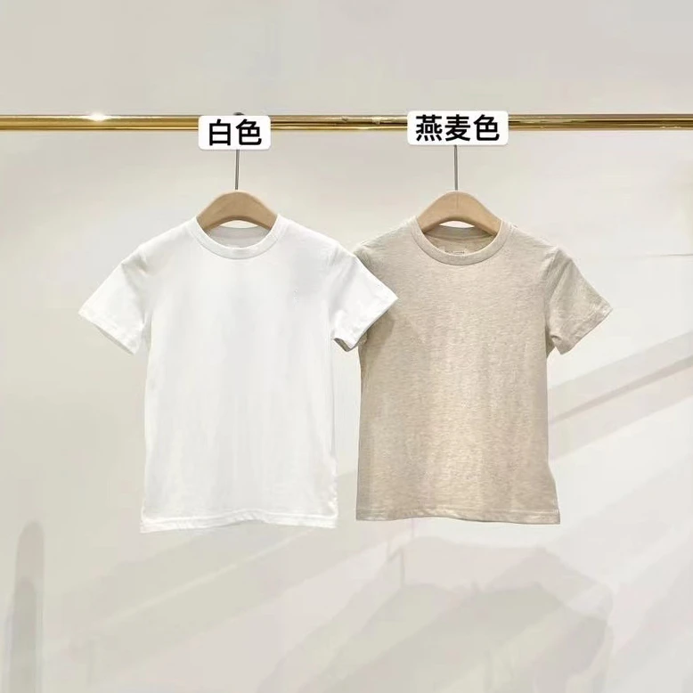 宝丫轻奢 儿童休闲百搭夏季刺绣纯色T恤C99