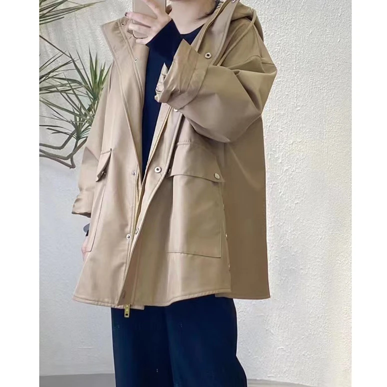 宝丫轻奢  T女式时髦简约宽松连帽风衣外套K448
