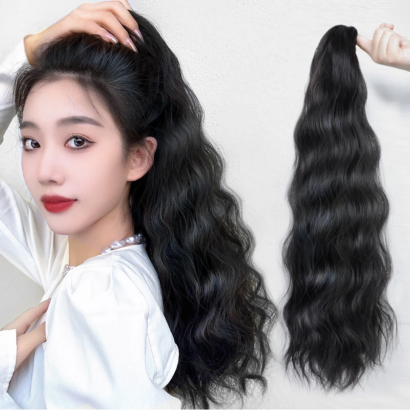 爱菲尔高马尾假发女网红长发抓夹假发马尾绑带式水波纹卷发自然仿
