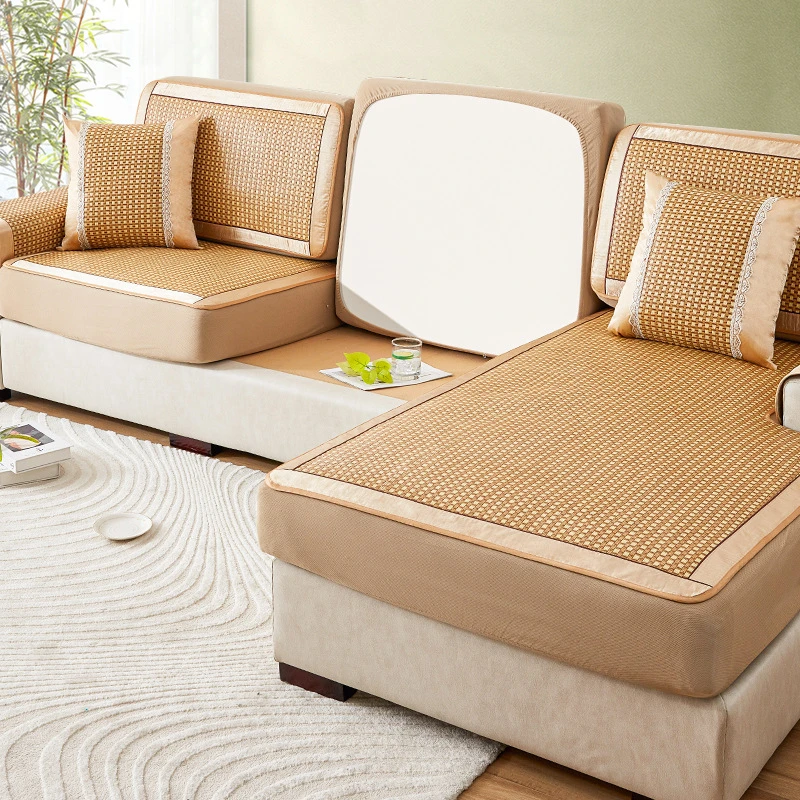 夏季凉席藤席沙发套罩全包弹力通用型防滑沙发垫笠抱枕套凉席垫