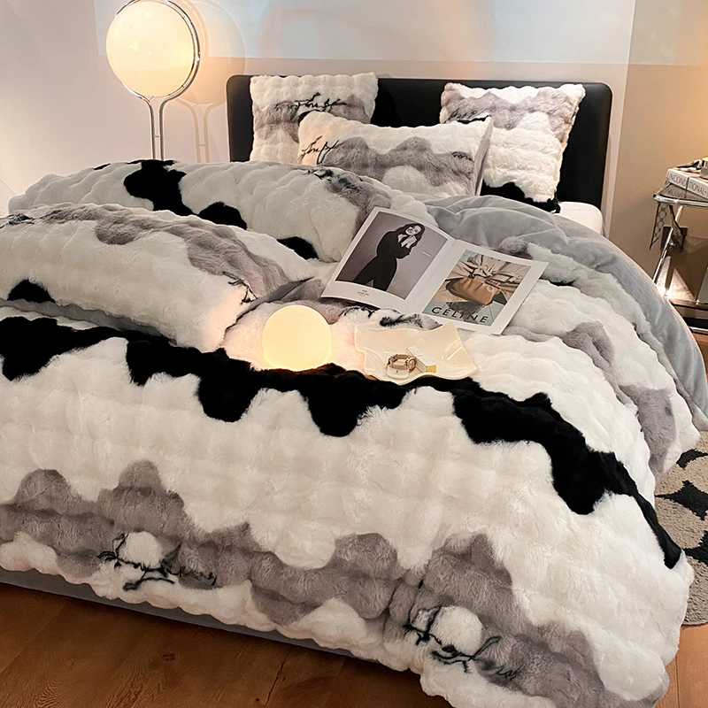 冬季加绒加厚兔兔绒牛奶绒四件套被套双面绒被罩毛绒4件套三件套