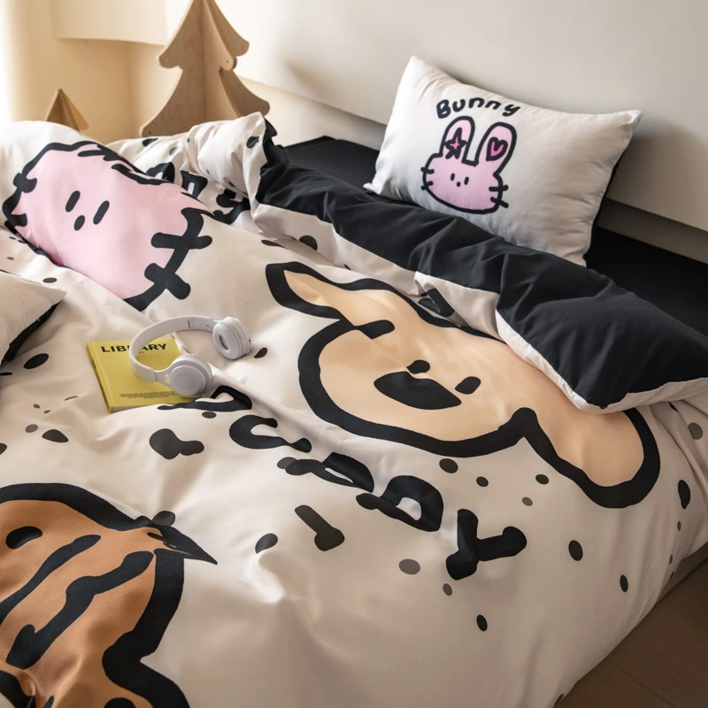 卡通加厚床上四件套美拉德风非纯棉全棉床单被套罩双人春夏季床笠
