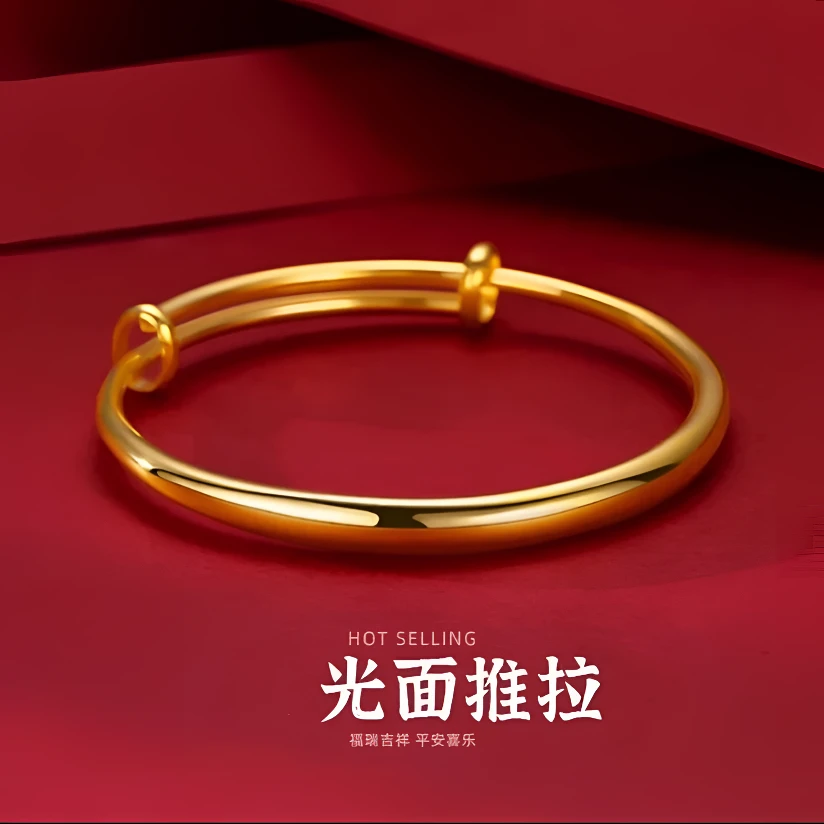 铜合金手镯铜合金手镯【5圆棍光面推拉手镯】女生女款素圈古法