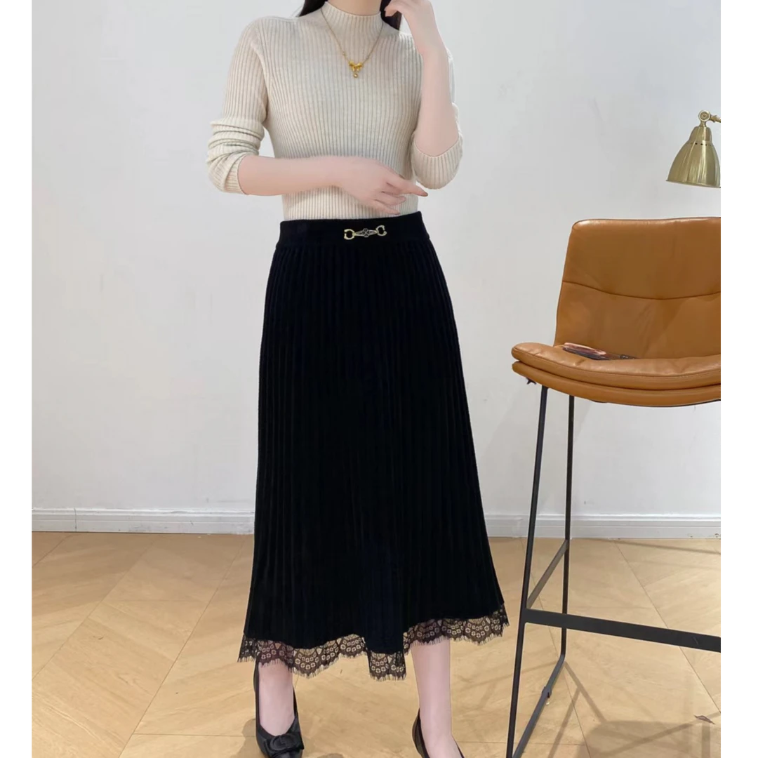 【于姐】361高腰天鹅绒显瘦气质百褶半身裙（78左右）