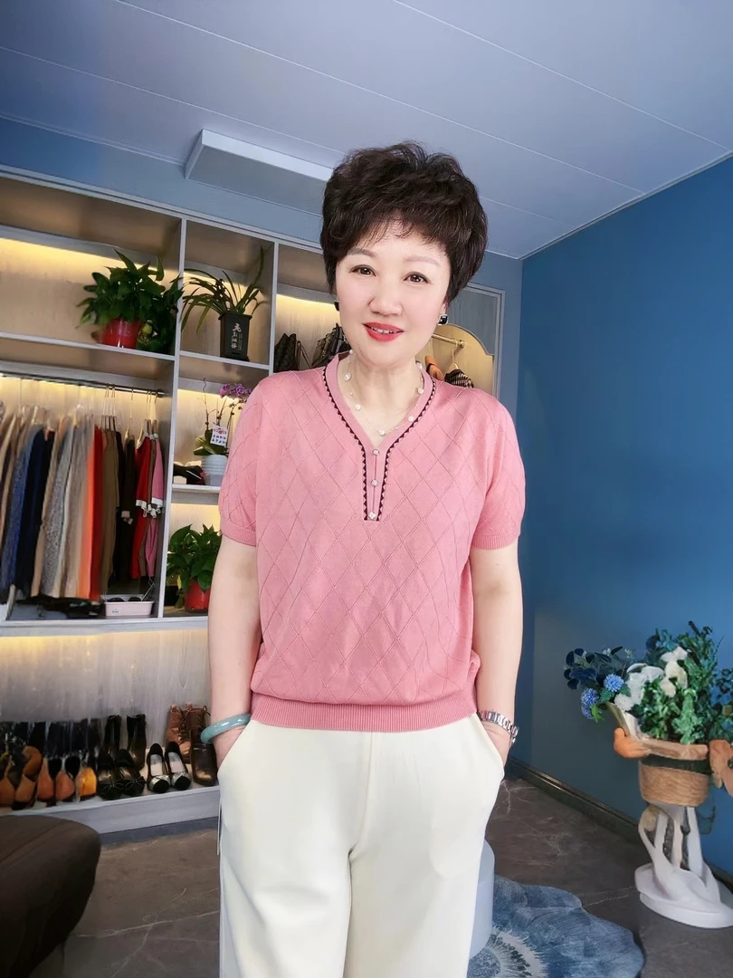 【于姐】28866女士V领天丝小衫