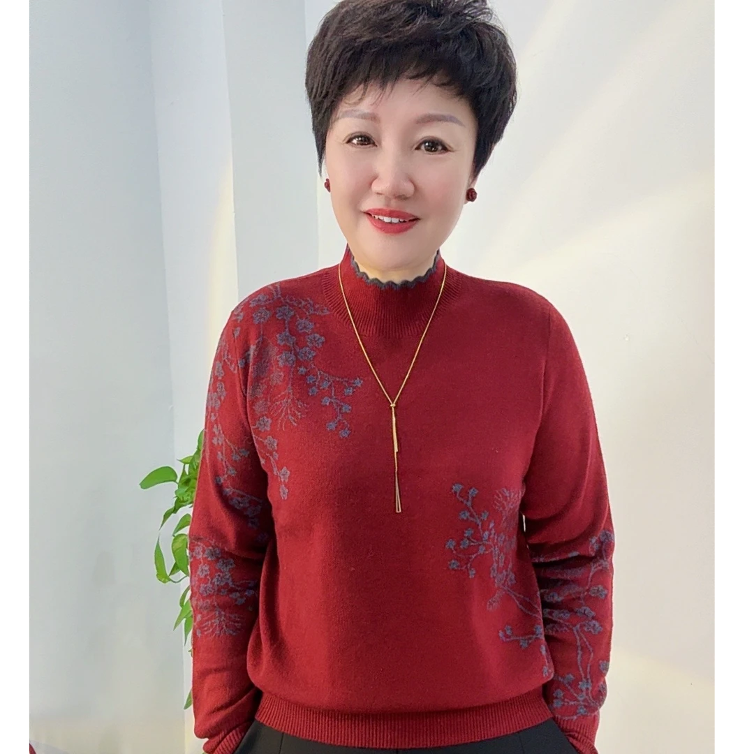 【于姐】88135中领提花套头针织时尚百搭针织衫