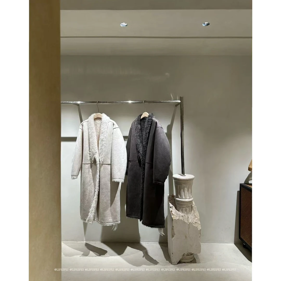 Mao店-银座姐姐 环保皮毛一体长领双排扣长款外套C4508（只能干洗）