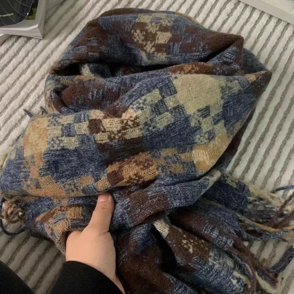 2024新款简约百搭韩系格子流苏女秋冬百搭学生保暖围巾冬季爆款