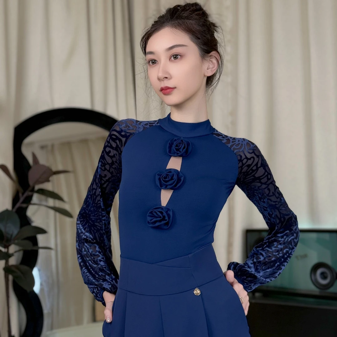 【断码清】丹珍舞服摩登舞舞双人舞广场舞国标练功服上衣M9-17