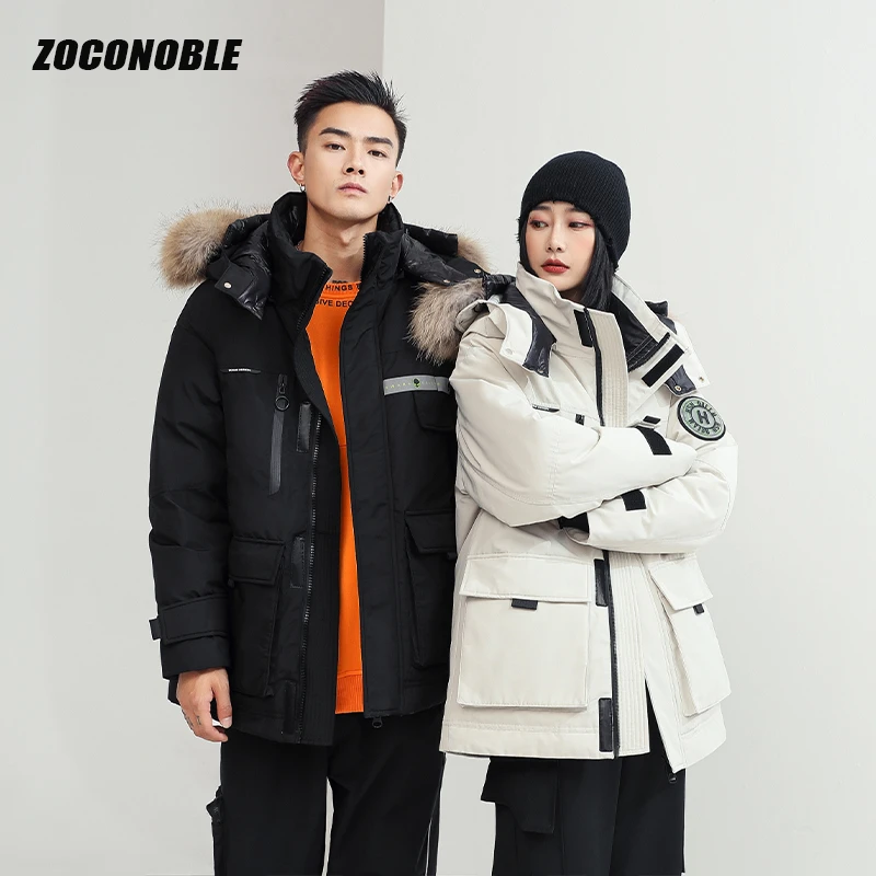 ZOCONOBLE/佐潮冬季保暖连帽羽绒服ins情侣潮流毛领时尚休闲外套