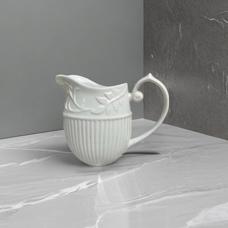 复古法式简约陶瓷浮雕欧式白瓷轻奢可爱家用过滤创意条纹纯白色