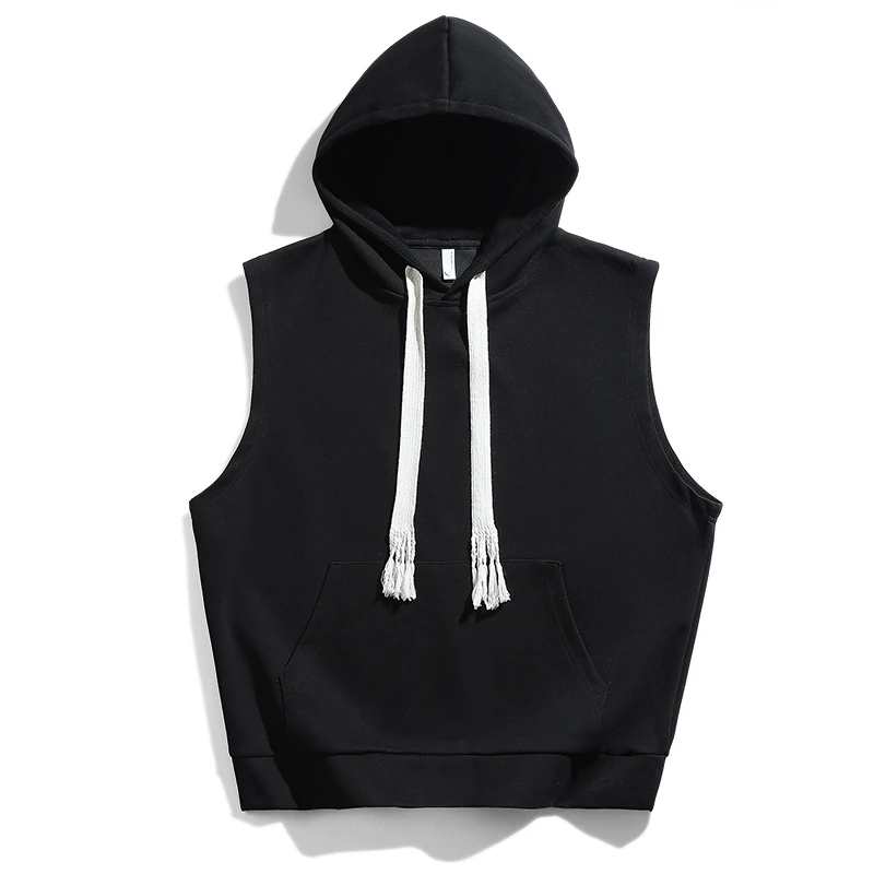 美式无袖运动裤连帽卫衣男时尚休闲宽松针织卫衣潮流个性带帽修身