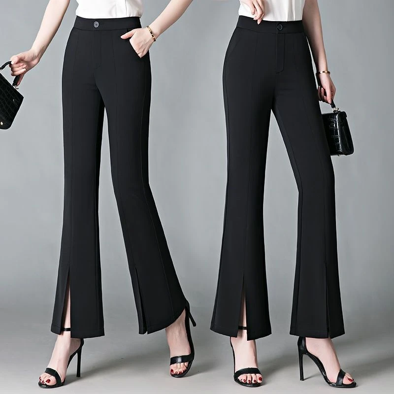 微喇喇叭裤西装裤西装修身弹力开叉高腰洋百搭气宽松显瘦户外防嗮