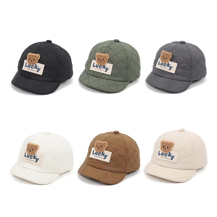 儿童帽子秋冬季夹棉绗缝保暖宝宝棒球帽可爱男女童短檐儿童鸭舌帽