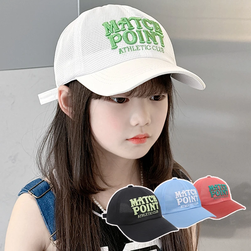 儿童帽子男女童春夏天透气网眼鸭舌帽韩版休闲英文刺绣防晒太阳帽