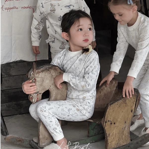 蕾蒂巴蒂儿童舒绒套装秋衣裤无骨家居服长袖保暖内衣套装秋冬J