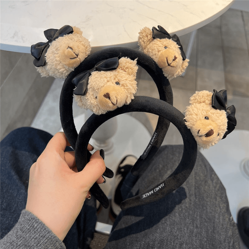 卡通毛绒小熊蝴蝶结发箍女居家洗脸头箍可爱游乐园拍照发卡头饰新