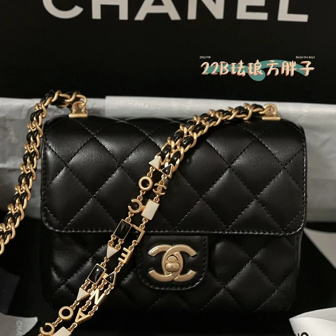 99新 Chanel/香奈儿 22B 黑金限定方胖子 单肩包