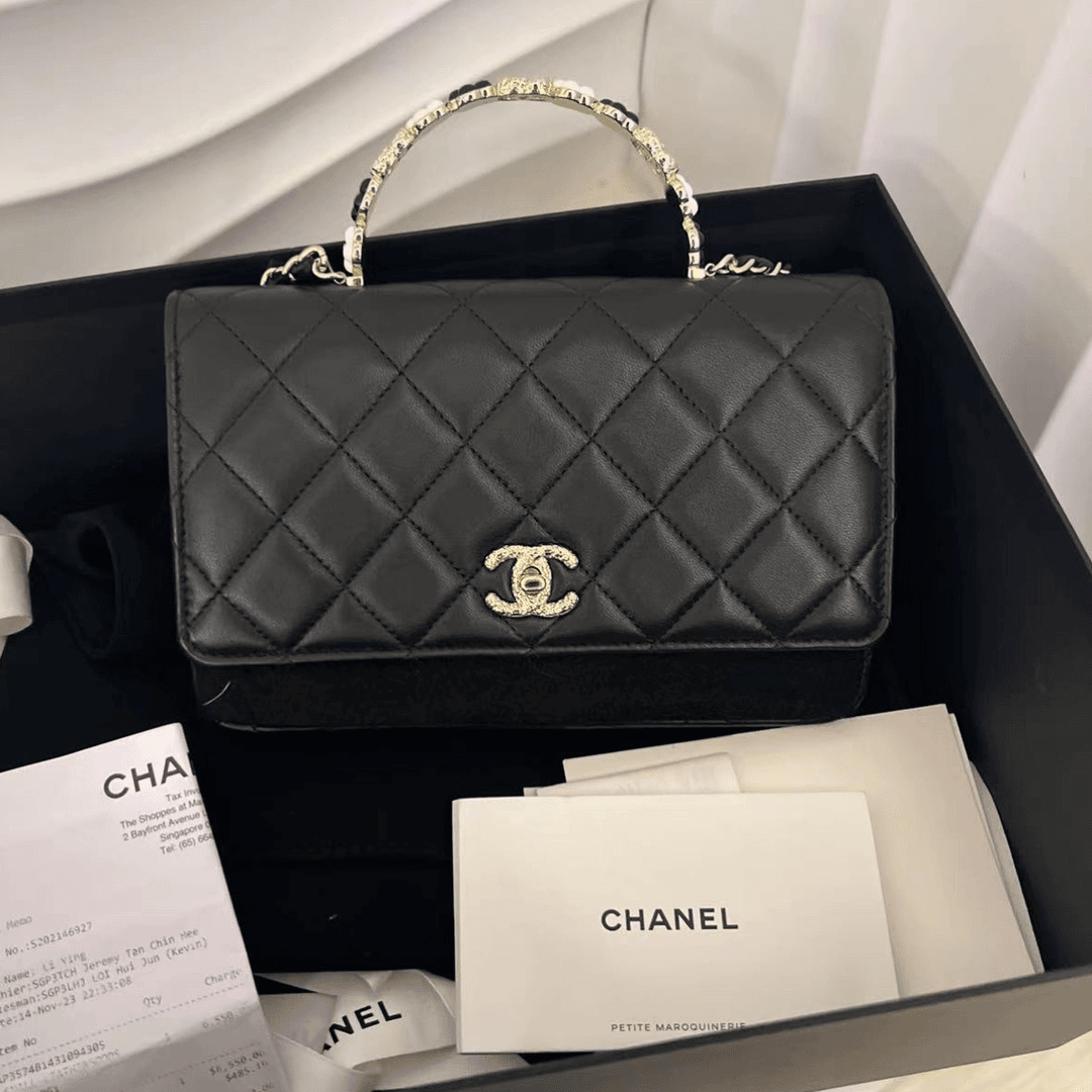 99新 Chanel/香奈儿 山茶花手柄woc 大全套单肩包 总价32999