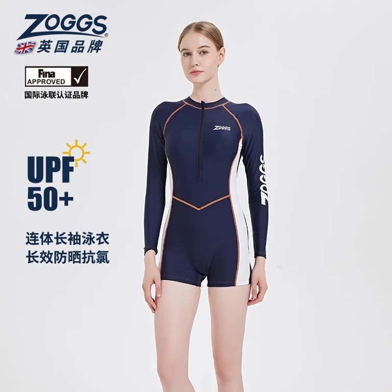 英国ZOGGS   女士专业显瘦连体游泳长袖运动游泳衣一体式胸垫泳衣